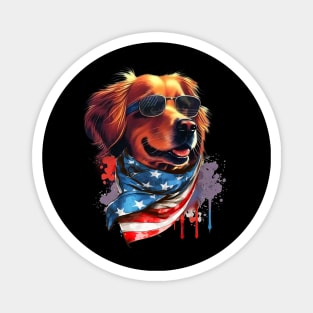 Golden Retriever American Flag USA America 4th Of July Magnet